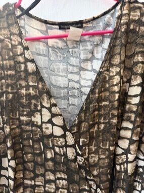 Mixed Brown Croc-Print Mini Dress with V-Neck